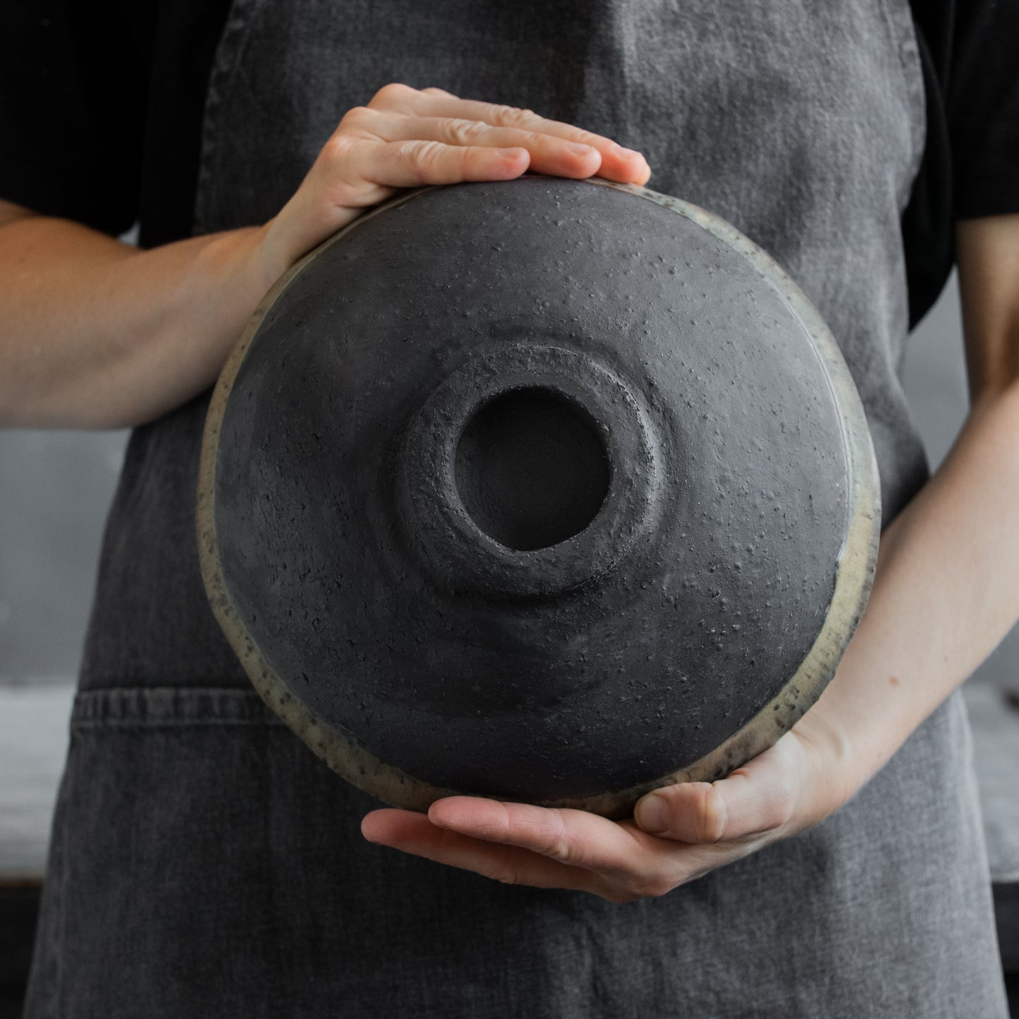 BIG huge ceramic FRUIT BOWL vase in dark greenish in wabi sabi style, pedestal bowl, interior bowl, minimal design bowl, handmade stoneware