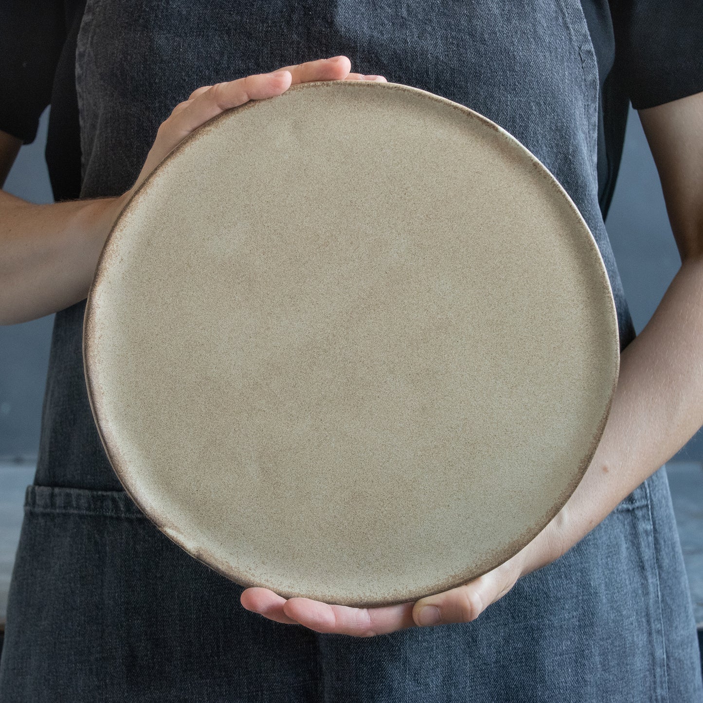 SET of 2 BIG or middle size BEIGE ULTRA FLAT PLATES, dish set, dinner plates, handmade ceramic dishes for fine dining, tableware (Copy)