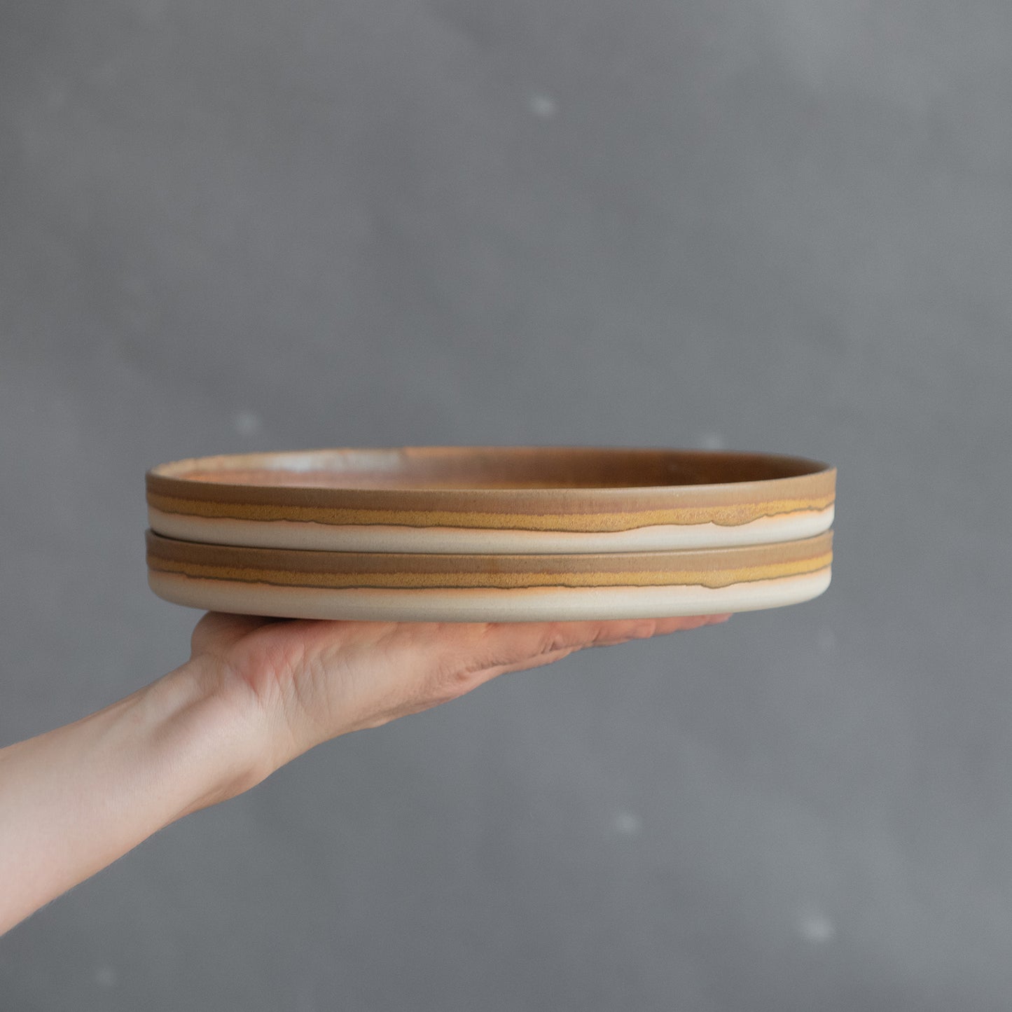 SET of 2 x PLATES for fine dining, restaurant, modern, minimal design, Golden Ochre color, stoneware, handmade ceramics, gift