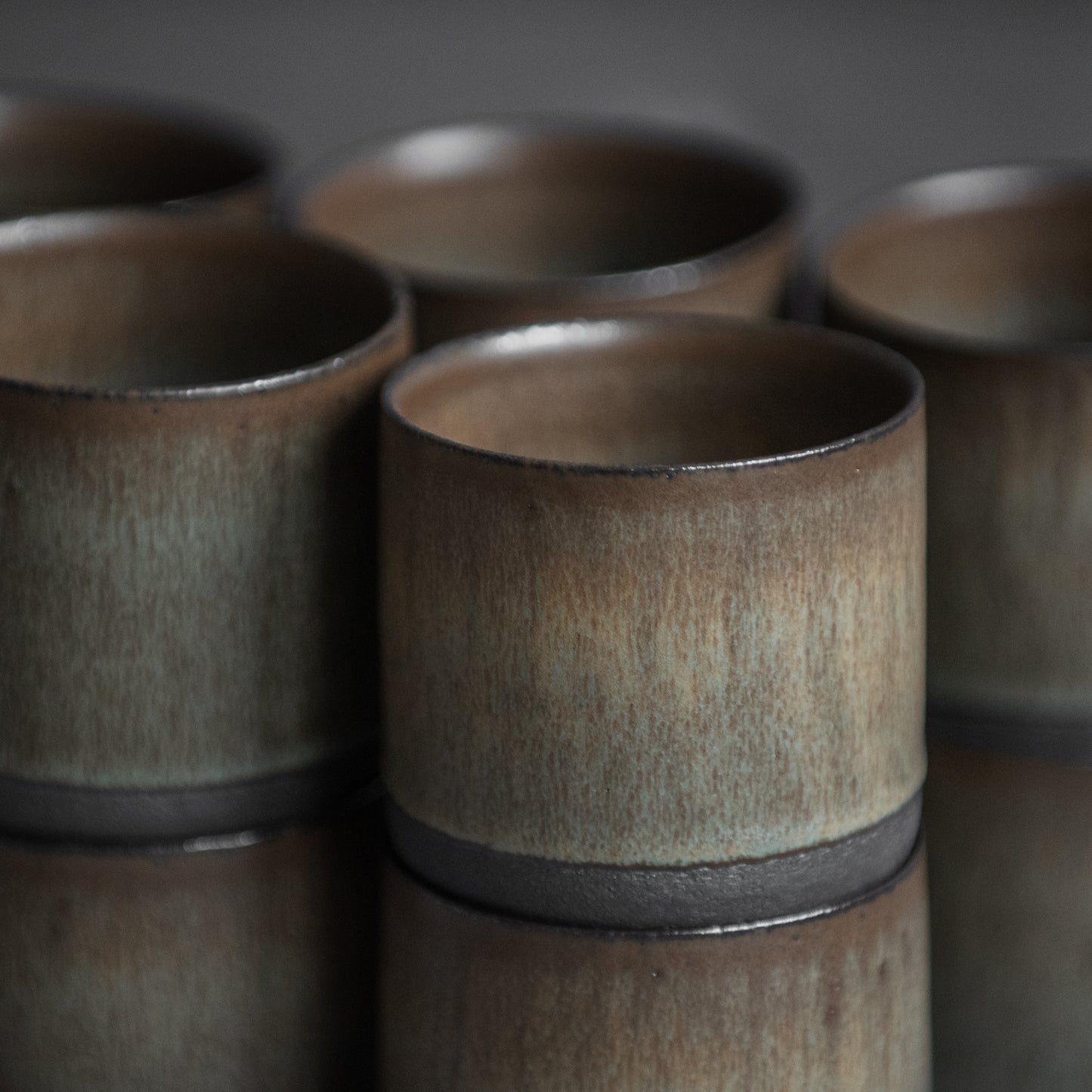 SET of TWO flat сoffee tumblers in grey-green