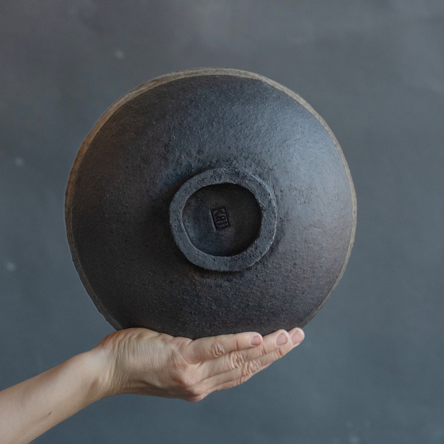 FRUIT BOWL or MIXING BOWL in dark greenish in wabi-sabi style for everyday in minimal design, stoneware, handmade ceramic