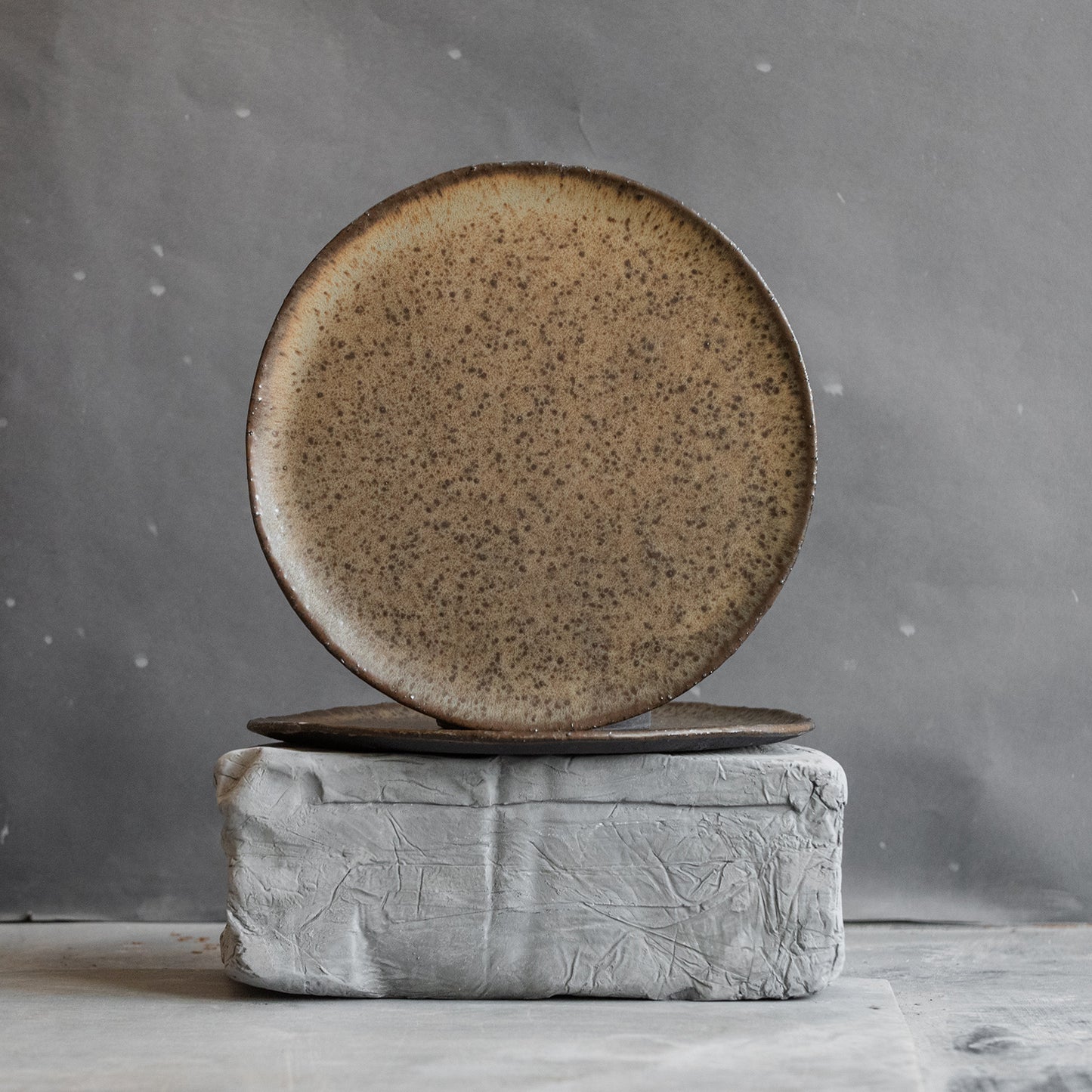 SET of 2 BIG or middle size green ULTRA FLAT PLATES, dish set, dinner plates, handmade ceramic dishes for fine dining, tableware