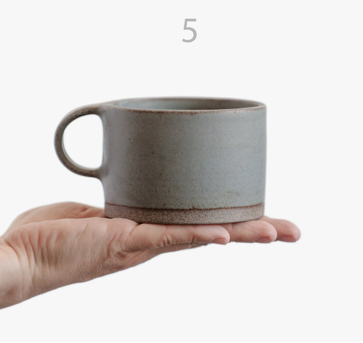 SET of 2 x Buddha bowl in warm beige, 2 x 8oz grey-blue mugs, 1 x grey blue cereal bowl