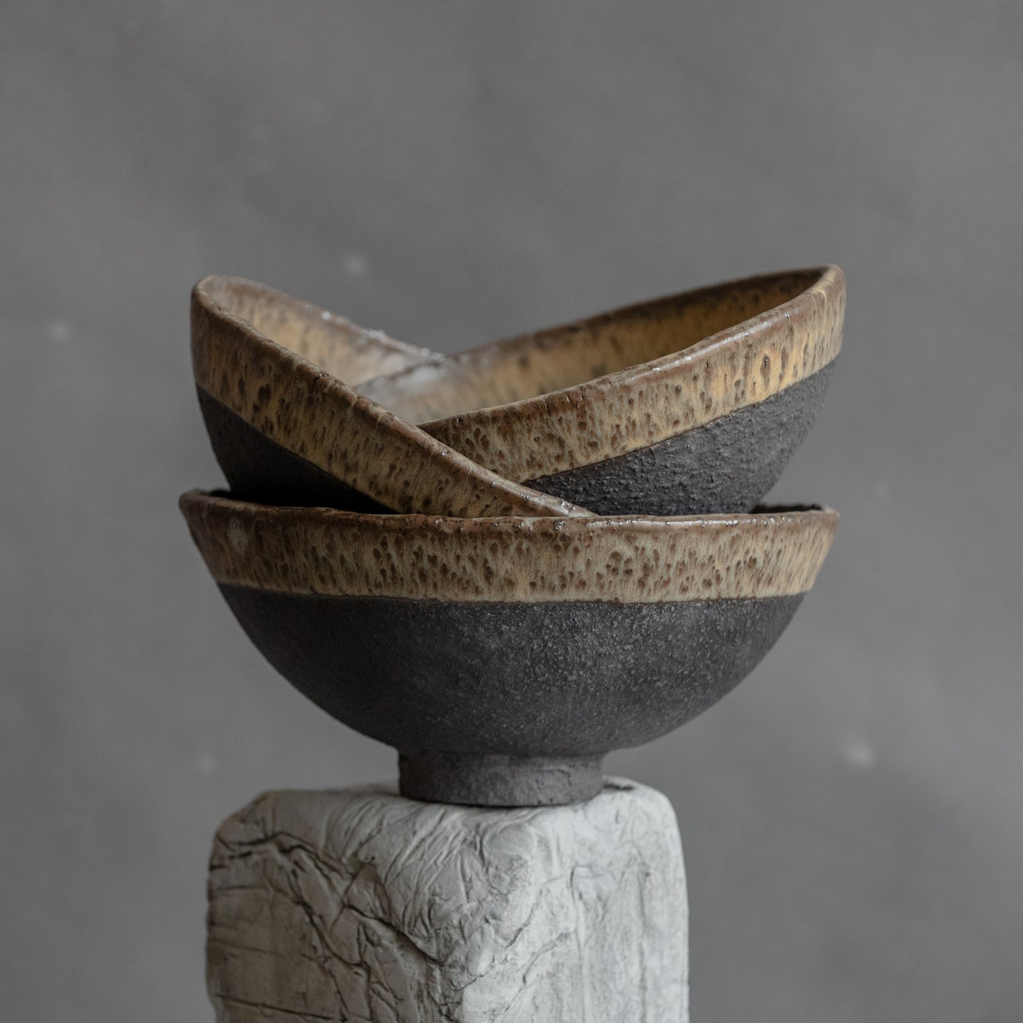 RAMEN BOWLS in dark greenish in wabi-sabi style for everyday in minimal design, stoneware, handmade ceramic