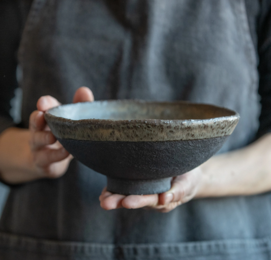 RAMEN BOWLS in dark greenish in wabi-sabi style for everyday in minimal design, stoneware, handmade ceramic