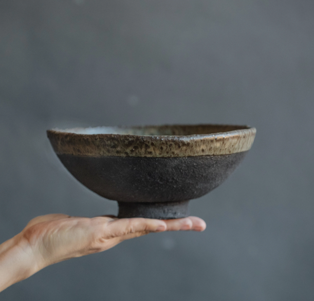 RAMEN BOWLS in dark greenish in wabi-sabi style for everyday in minimal design, stoneware, handmade ceramic