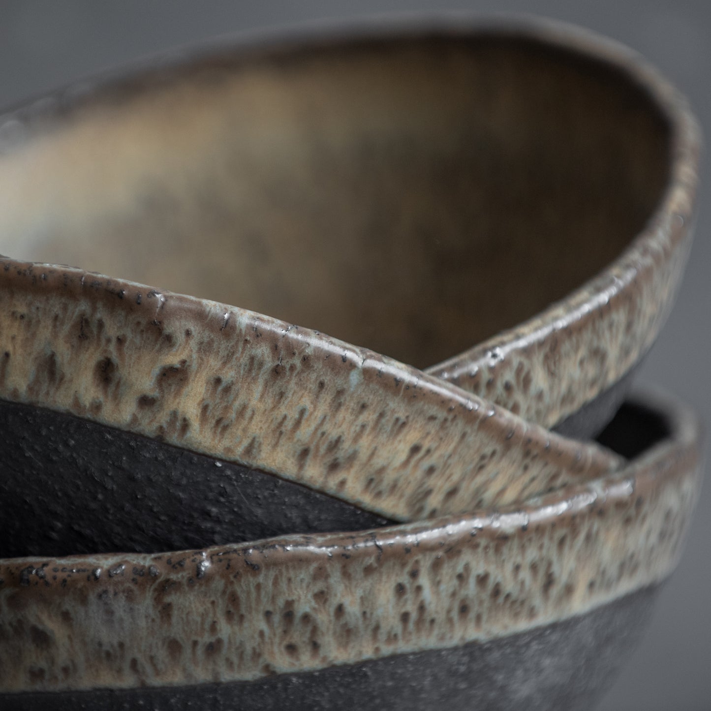 RAMEN BOWLS in dark greenish in wabi-sabi style for everyday in minimal design, stoneware, handmade ceramic
