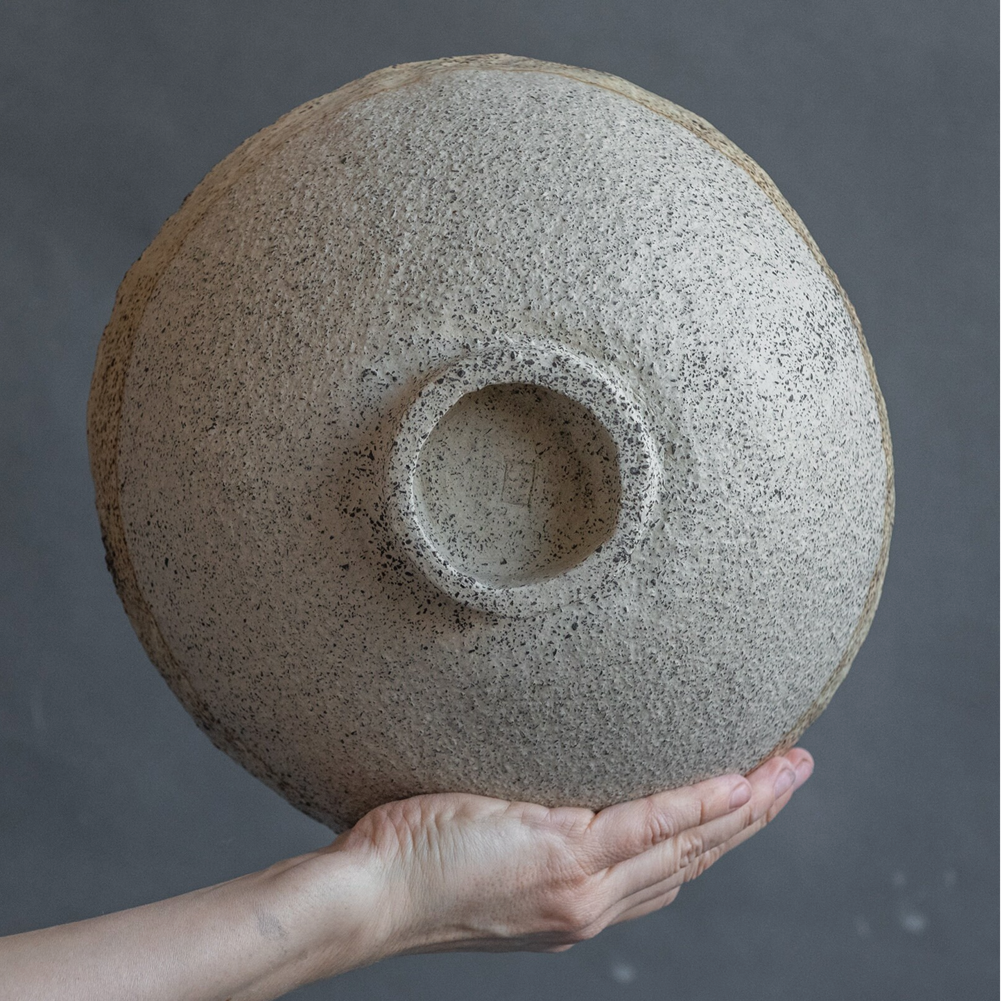 BIG huge ceramic BOWL in WARM BEIGE in wabi sabi style, pedestal bowl, interior bowl, minimal design bowl, handmade stoneware (Copy)