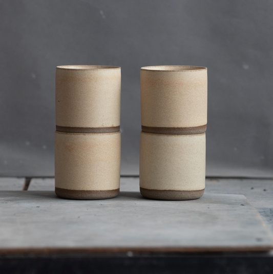 SET of EIGHT flat сoffee tumblers in warm beige