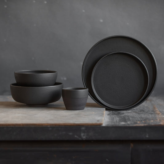 handmade dinnerware set for 12 persons in total black