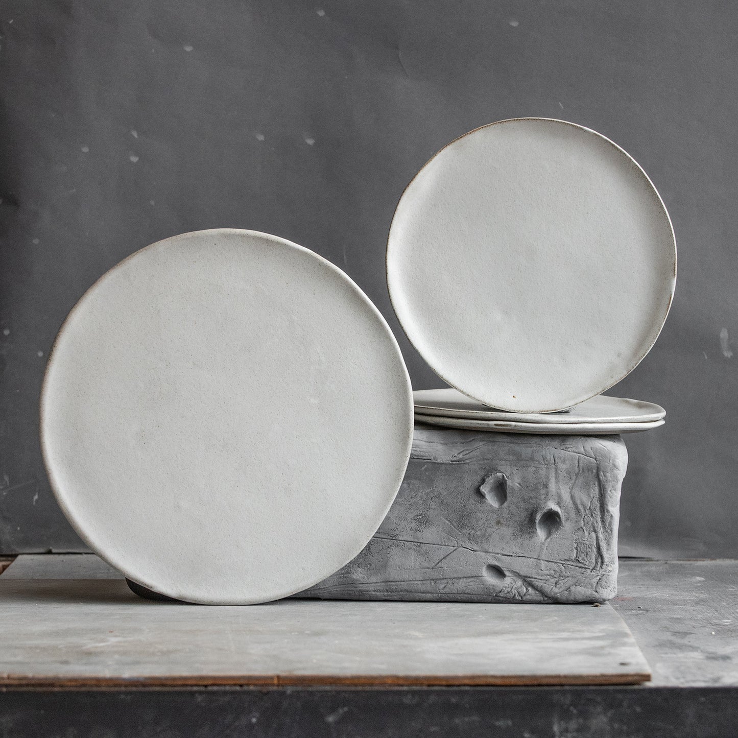 SET of 2 BIG or middle size WHITE ULTRA FLAT PLATES, dish set, dinner plates, handmade ceramic dishes for fine dining, tableware