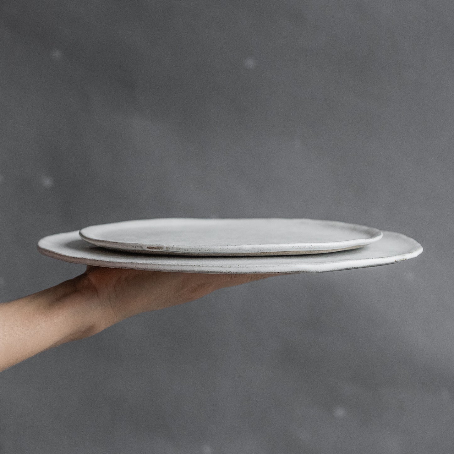 SET of 2 BIG or middle size WHITE ULTRA FLAT PLATES, dish set, dinner plates, handmade ceramic dishes for fine dining, tableware