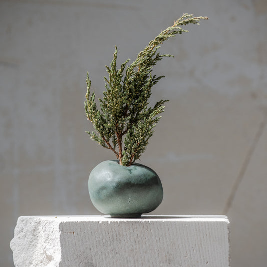 Ceramic Stoneware Stone Seria VASE, Wabi-Sabi Vase, Dark Green Minimal Vase, Handmade Ceramic Vase, Ceramic Vase for Flowers, Modern Ceramic Vase