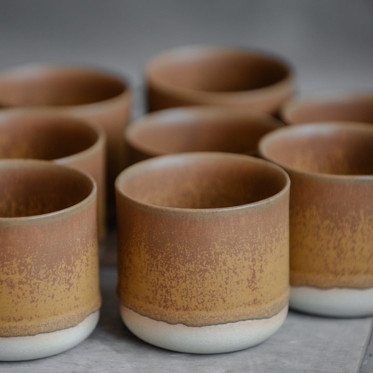 SET of FOUR 8oz сoffee tumblers and FOUR 9oz mugs in Golden Ochre