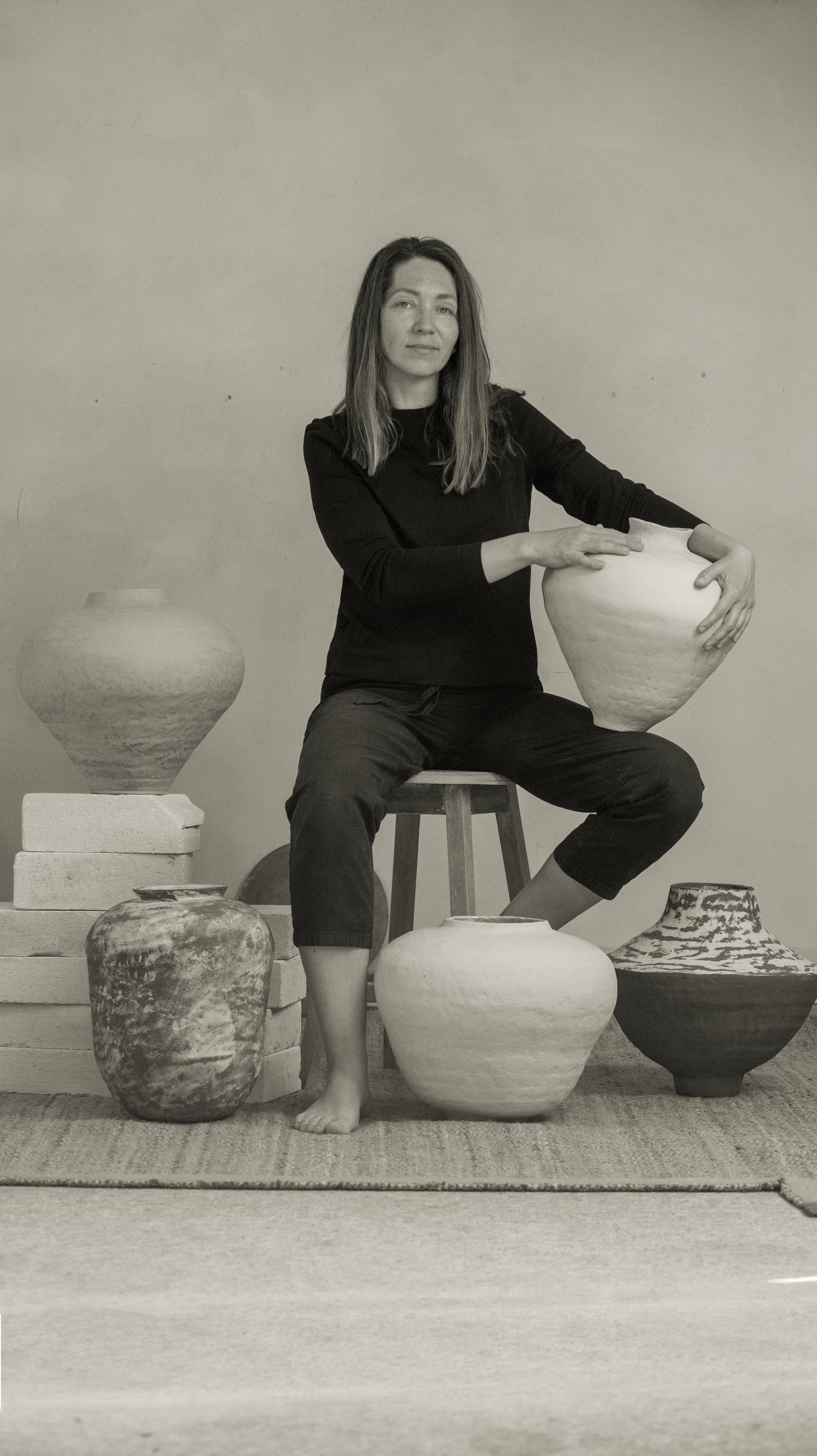 Big VASE in minimal style, textured, designed in warm colors for all interiors, hand-built ceramics, stoneware, waterproof, art collection (Copy)