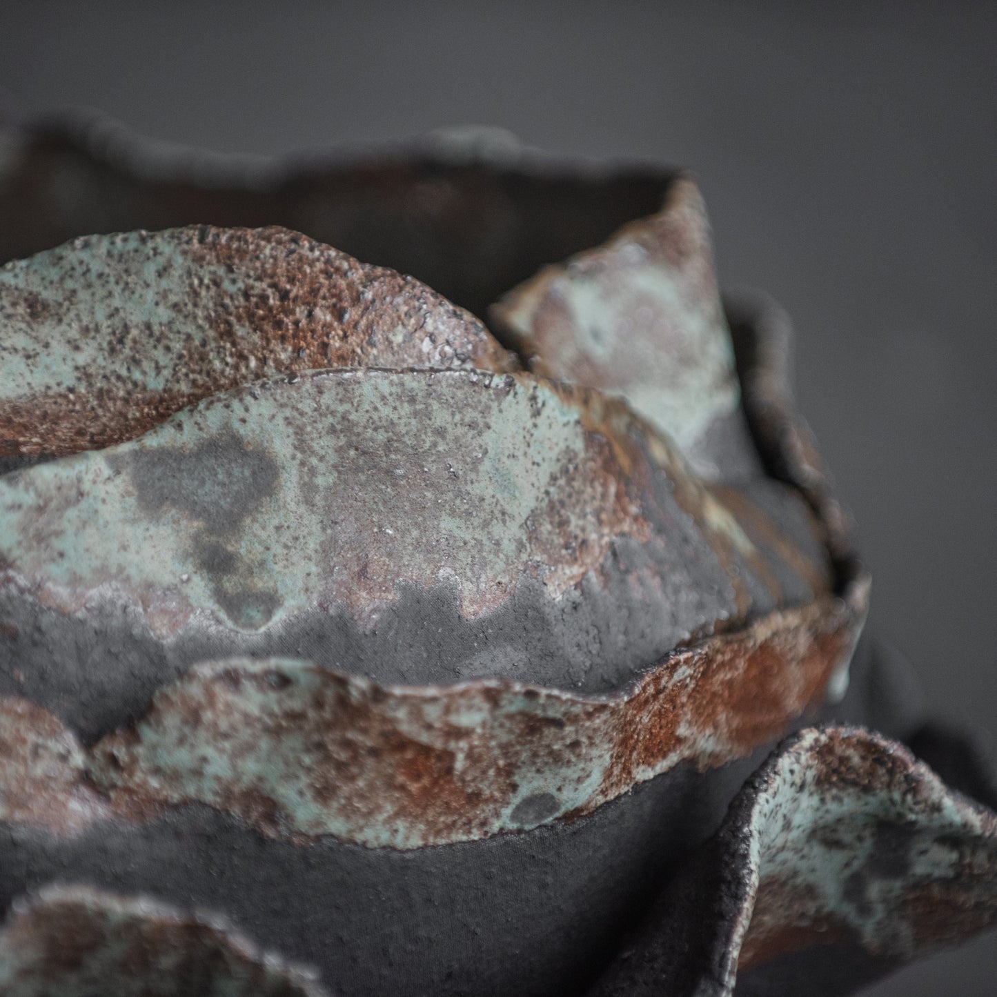 Big VASE in wabi-sabi style, textured, designed in dark colors for all interiors, hand-built ceramics, stoneware, waterproof, art collection