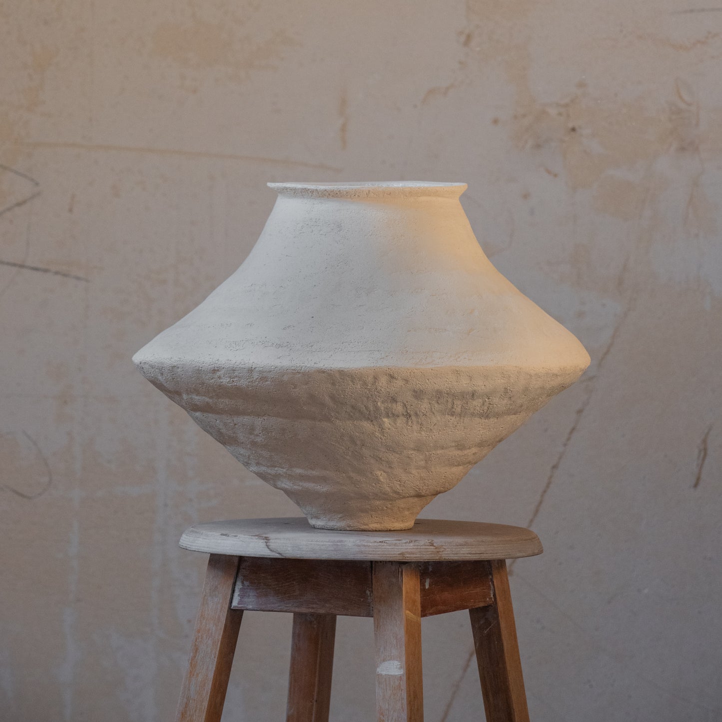 Big VASE in minimal style, textured, designed in warm colors for all interiors, hand-built ceramics, stoneware, waterproof, art collection