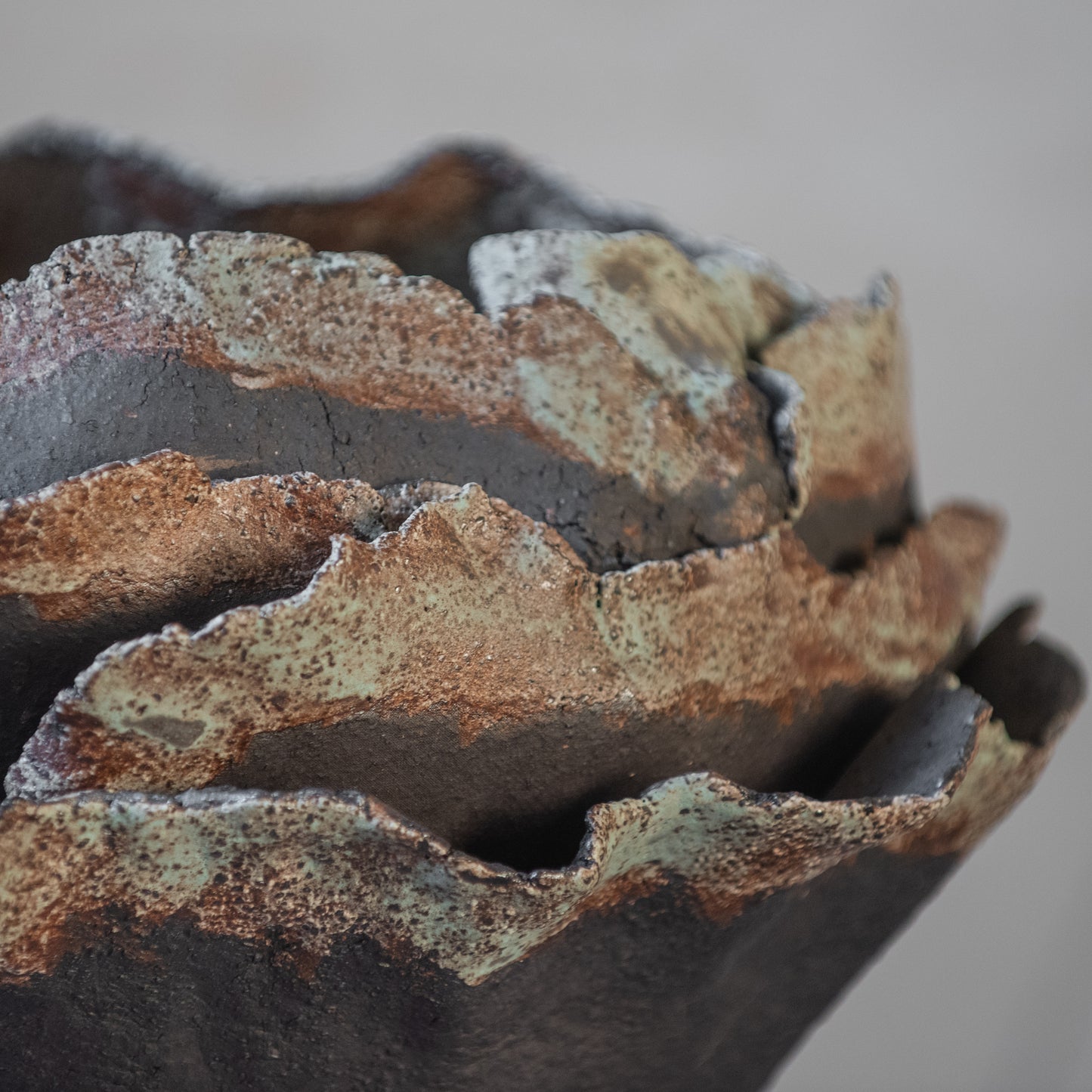Big VASE in wabi-sabi style, textured, designed in dark colors for all interiors, hand-built ceramics, stoneware, waterproof, art collection