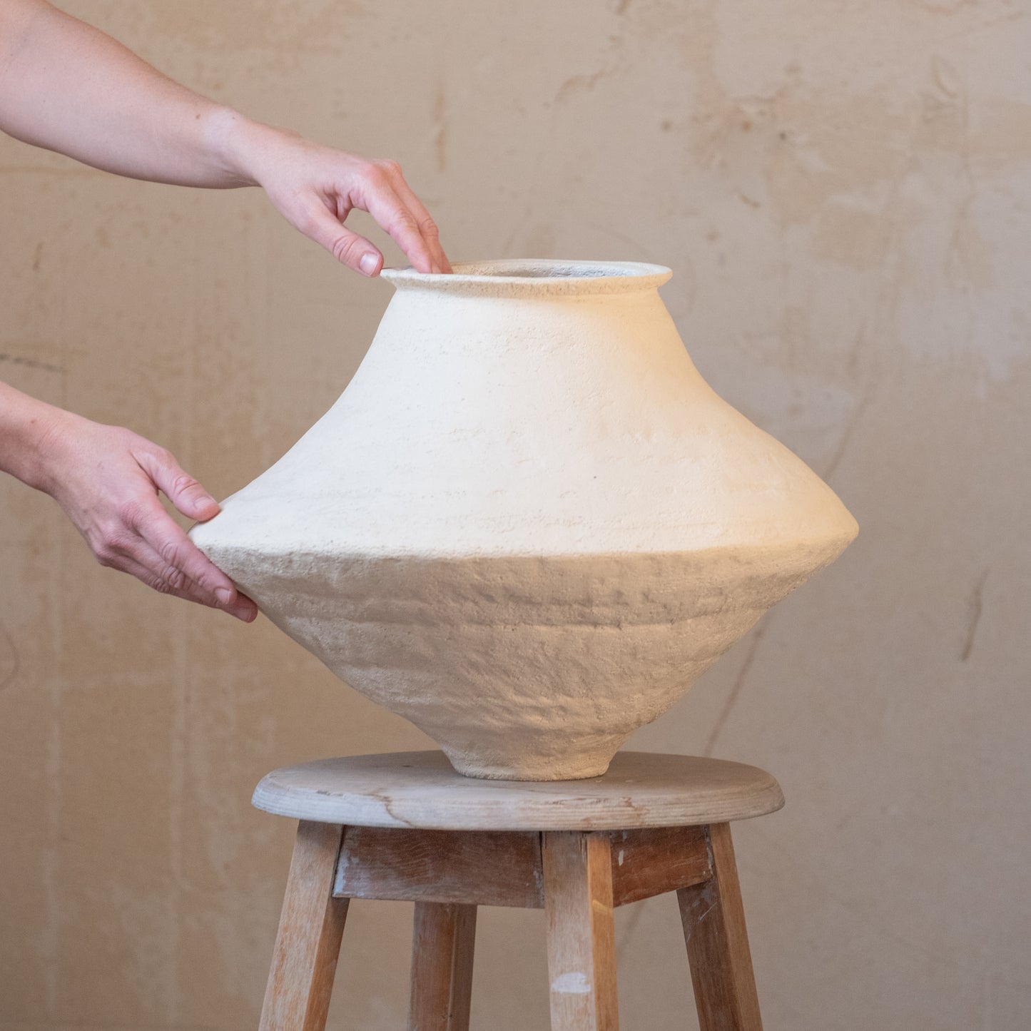 Big VASE in minimal style, textured, designed in warm colors for all interiors, hand-built ceramics, stoneware, waterproof, art collection