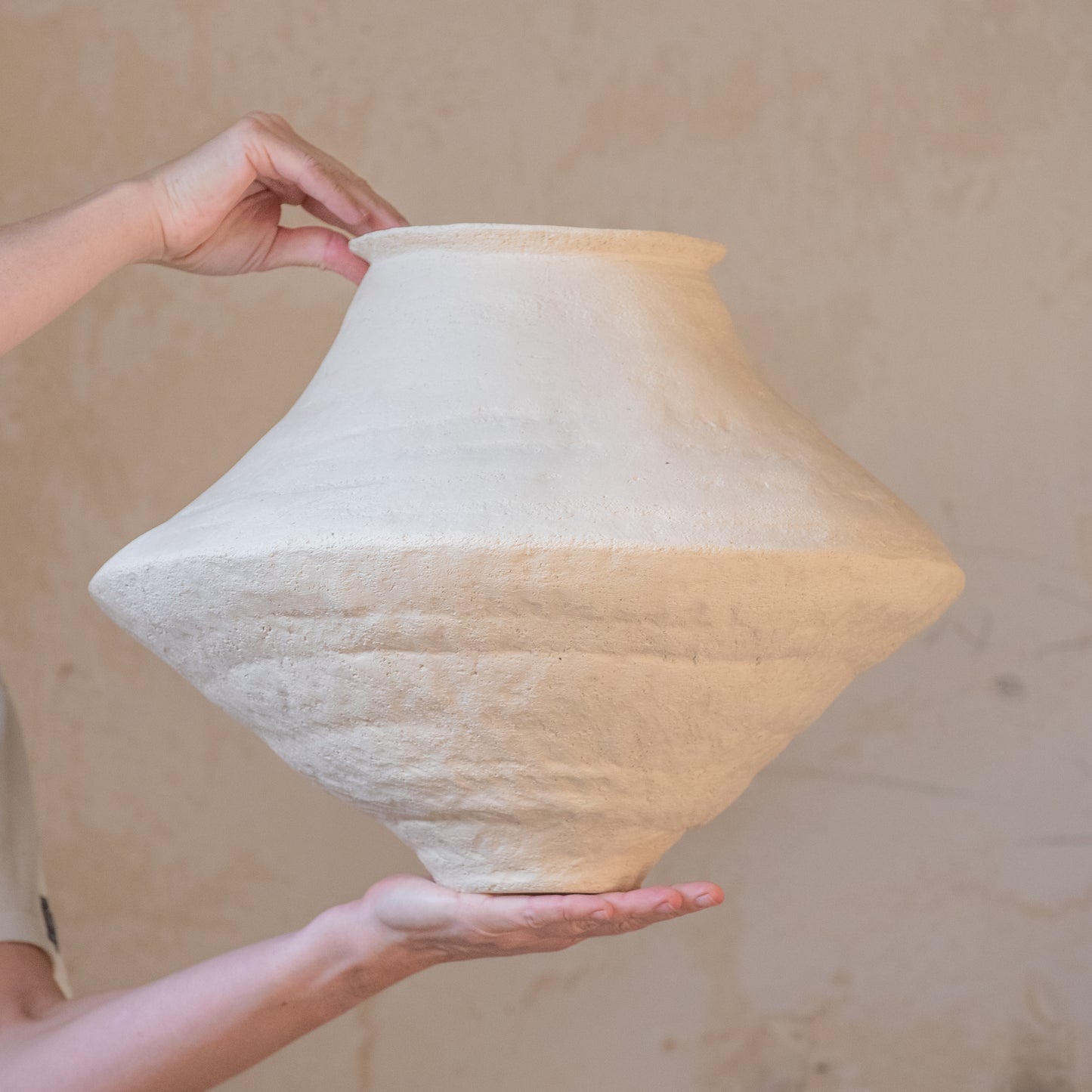 Big VASE in minimal style, textured, designed in warm colors for all interiors, hand-built ceramics, stoneware, waterproof, art collection