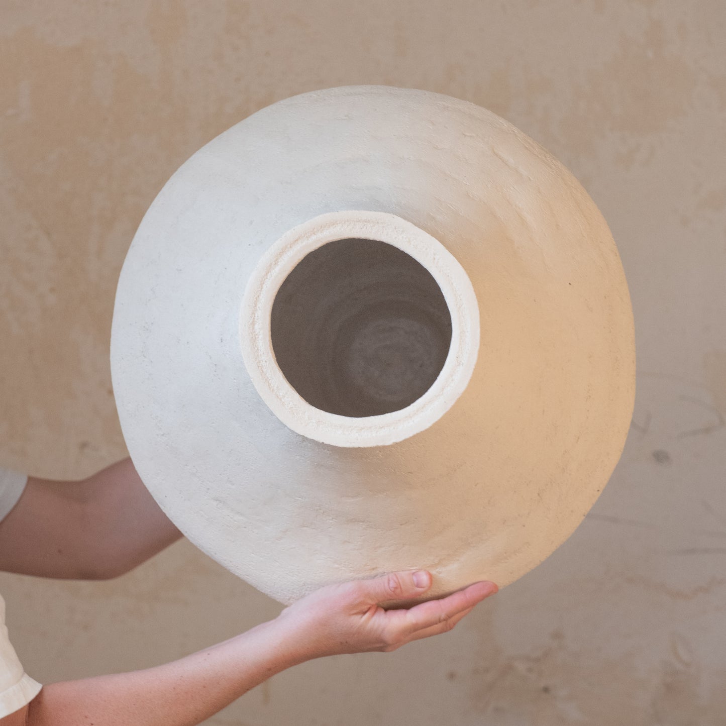 Big VASE in minimal style, textured, designed in warm colors for all interiors, hand-built ceramics, stoneware, waterproof, art collection