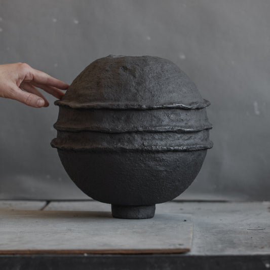 Big VASE matt black fireclay in minimal style, hand built, vessel for  interior, handmade ceramics, stoneware, waterproof