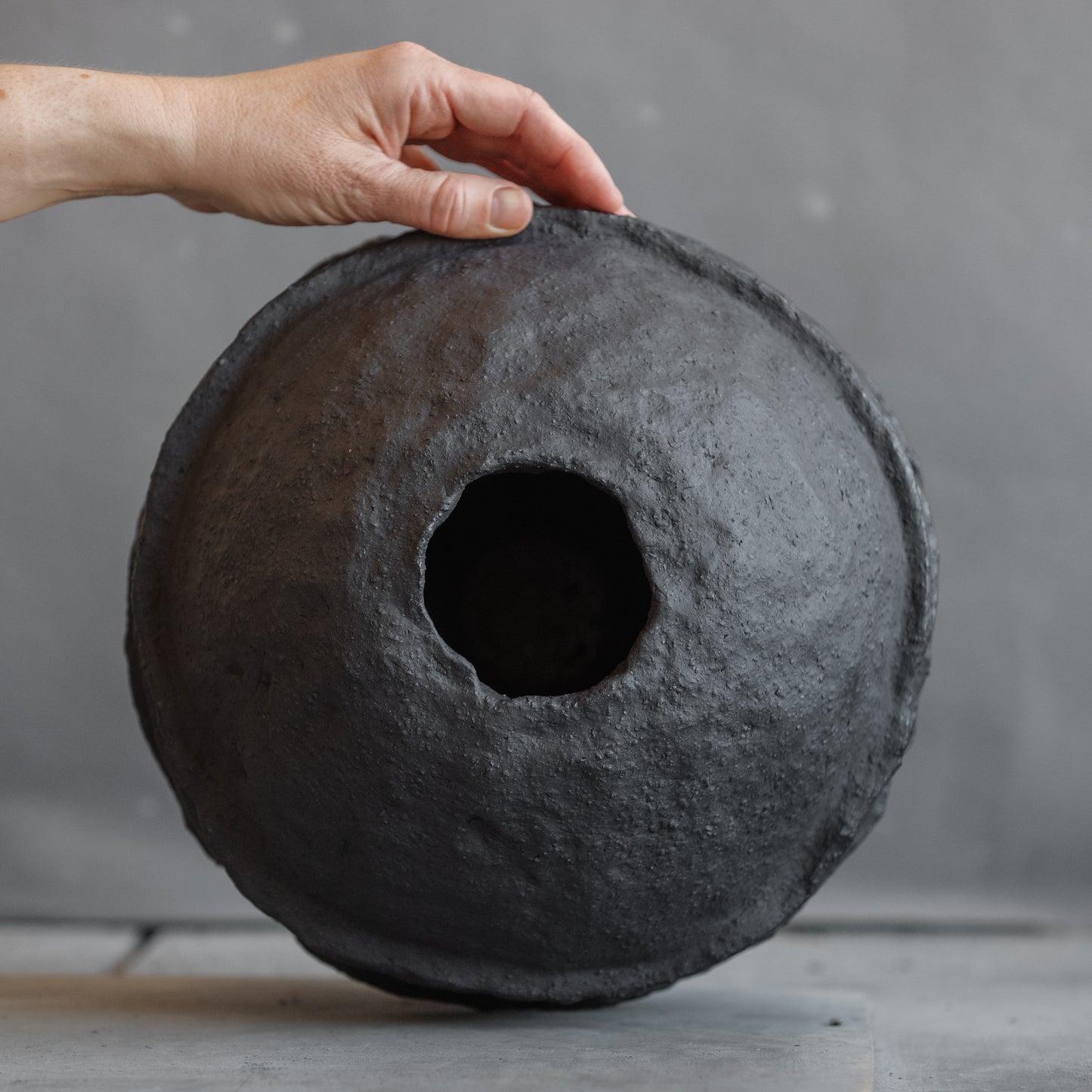 Big VASE matt black fireclay in minimal style, hand built, vessel for  interior, handmade ceramics, stoneware, waterproof