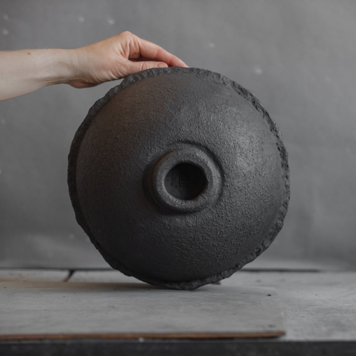 Big VASE matt black fireclay in minimal style, hand built, vessel for  interior, handmade ceramics, stoneware, waterproof