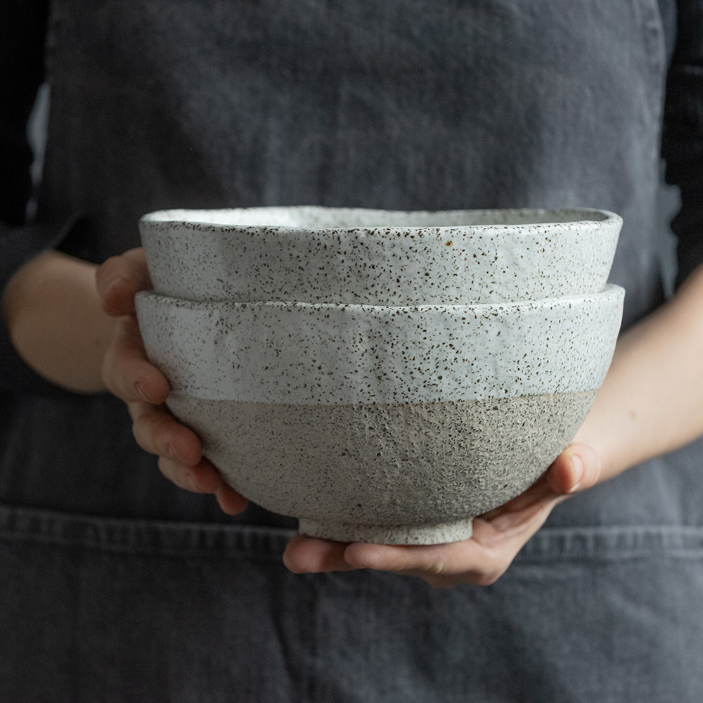 Salad, ramen, or mixing BOWL in warm beige, dark greenish, or white in wabi sabi style in minimal design, stoneware, handmade ceramic