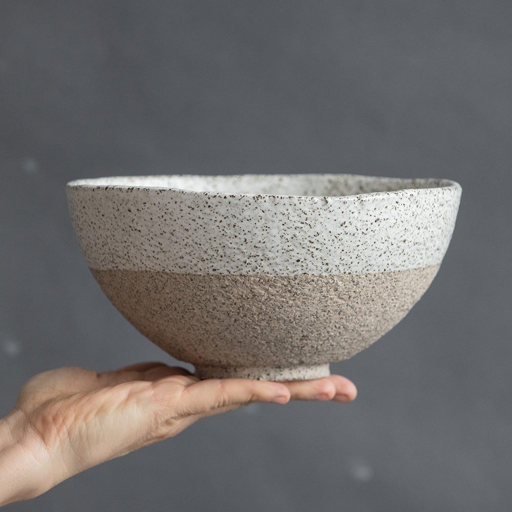 Salad, ramen, or mixing BOWL in warm beige, dark greenish, or white in wabi sabi style in minimal design, stoneware, handmade ceramic