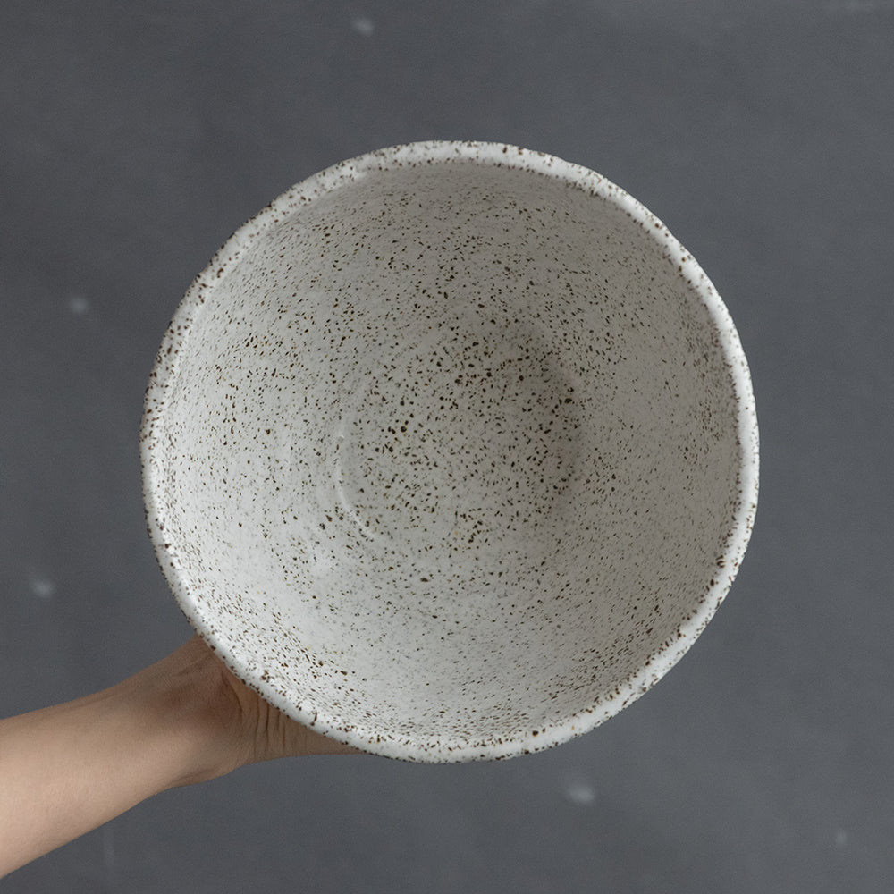 Salad, ramen, or mixing BOWL in warm beige, dark greenish, or white in wabi sabi style in minimal design, stoneware, handmade ceramic