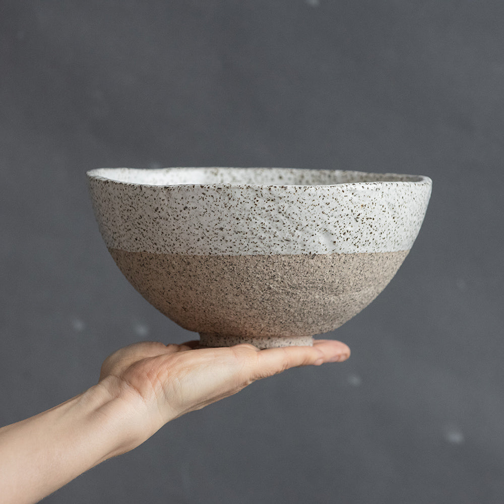 Salad, ramen, or mixing BOWL in warm beige, dark greenish, or white in wabi sabi style in minimal design, stoneware, handmade ceramic