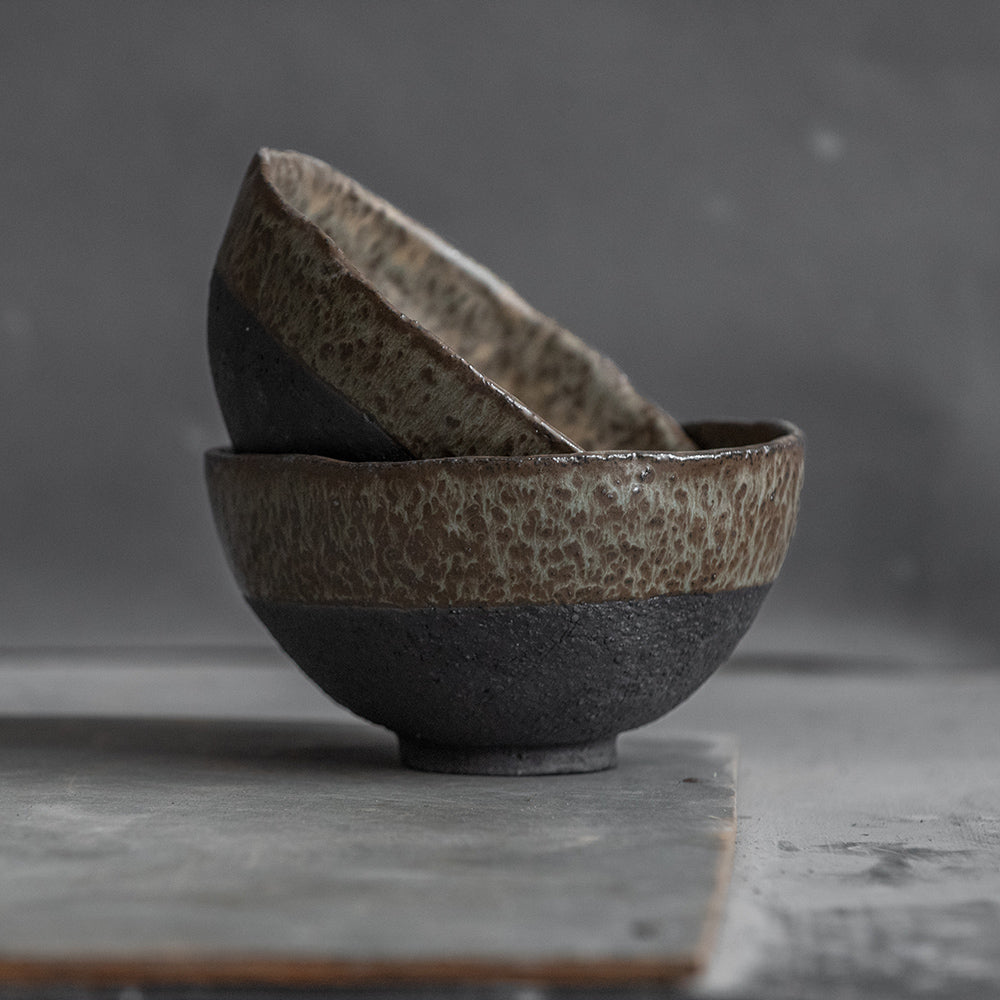 Salad, ramen, or mixing BOWL in warm beige, dark greenish, or white in wabi sabi style in minimal design, stoneware, handmade ceramic