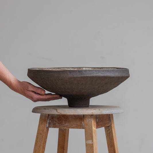 BIG sized INTERIOR BOWL flower fruit bowl, candy bowl, white, dark chocolate, wabi-sabi, minimal style for a modern interior, handmade ceramic vase