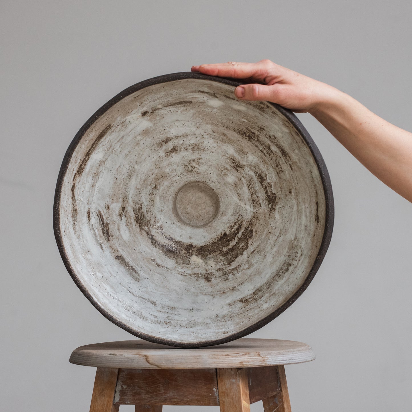 BIG sized INTERIOR BOWL flower fruit bowl, candy bowl, white, dark chocolate, wabi-sabi, minimal style for a modern interior, handmade ceramic vase