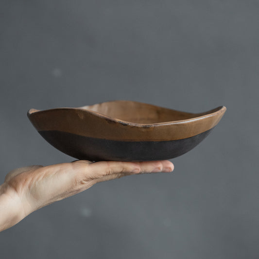 handmade brown ceramic BOWL for pasta, salad, granola, soup, cereal in minimal natural geometric design, light chocolate color,  stoneware