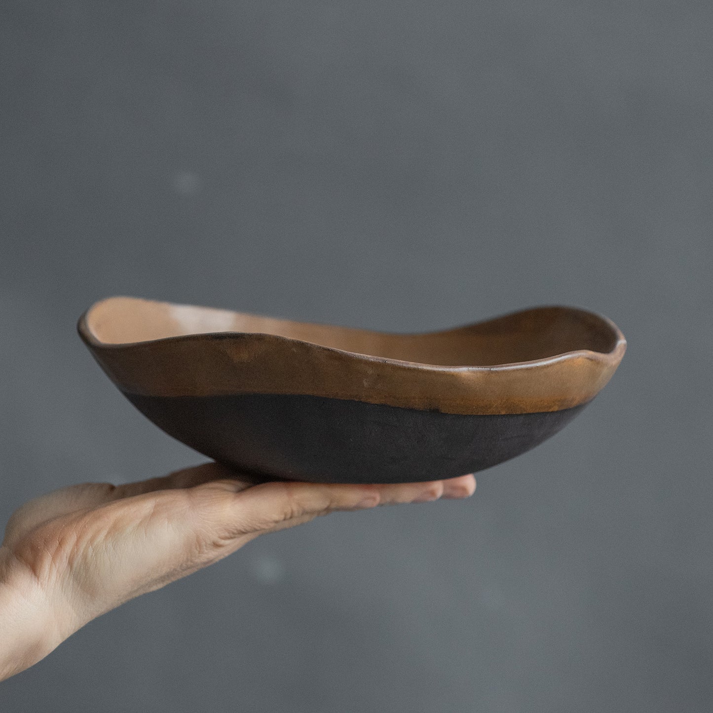 handmade brown ceramic BOWL for pasta, salad, granola, soup, cereal in minimal natural geometric design, light chocolate color,  stoneware