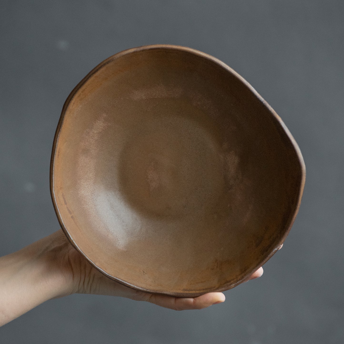 handmade brown ceramic BOWL for pasta, salad, granola, soup, cereal in minimal natural geometric design, light chocolate color,  stoneware