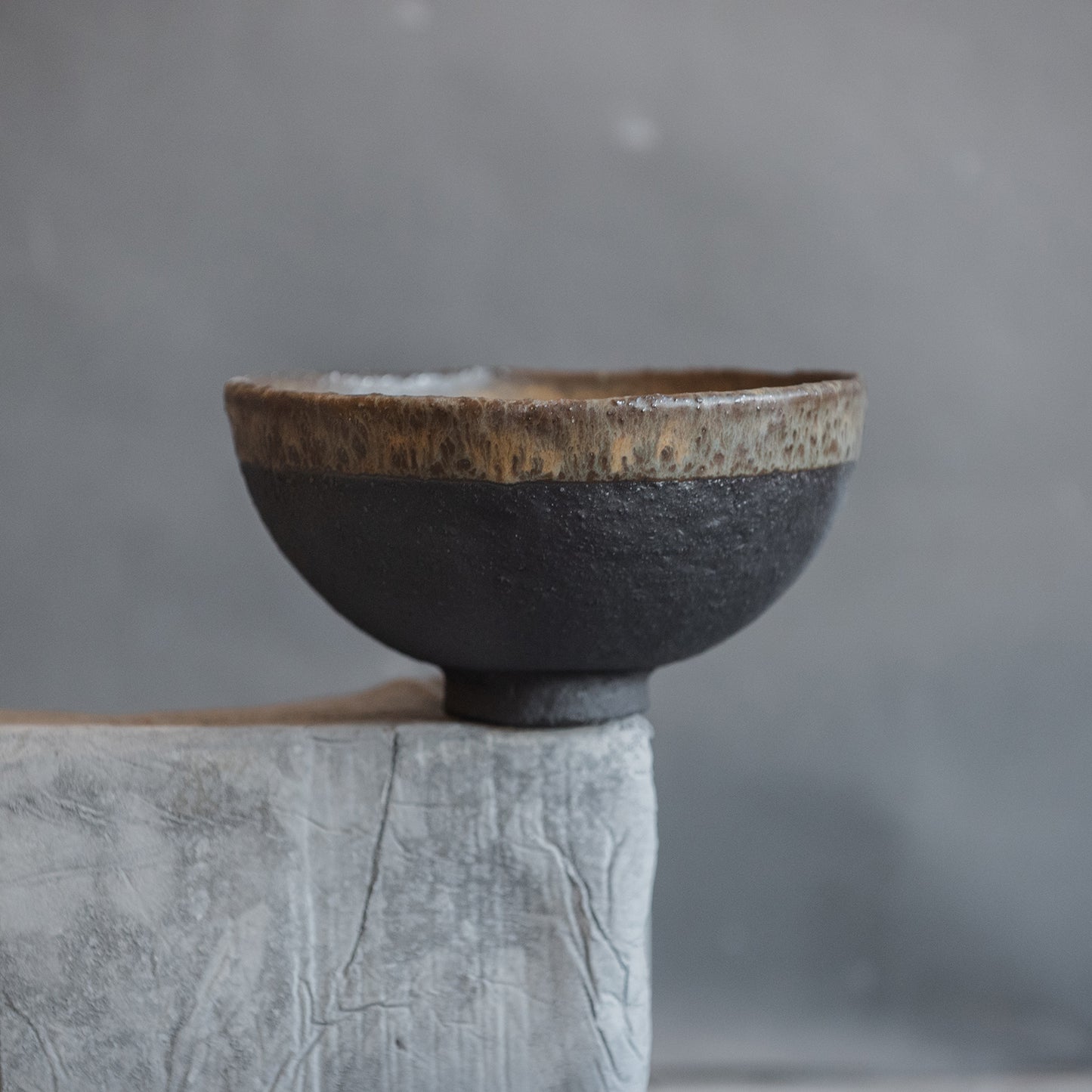 middle-sized RAMEN BOWL, noodle, cereal, soup, or pasta bowl in dark greenish in wabi-sabi style for everyday in minimal design, stoneware, handmade ceramic