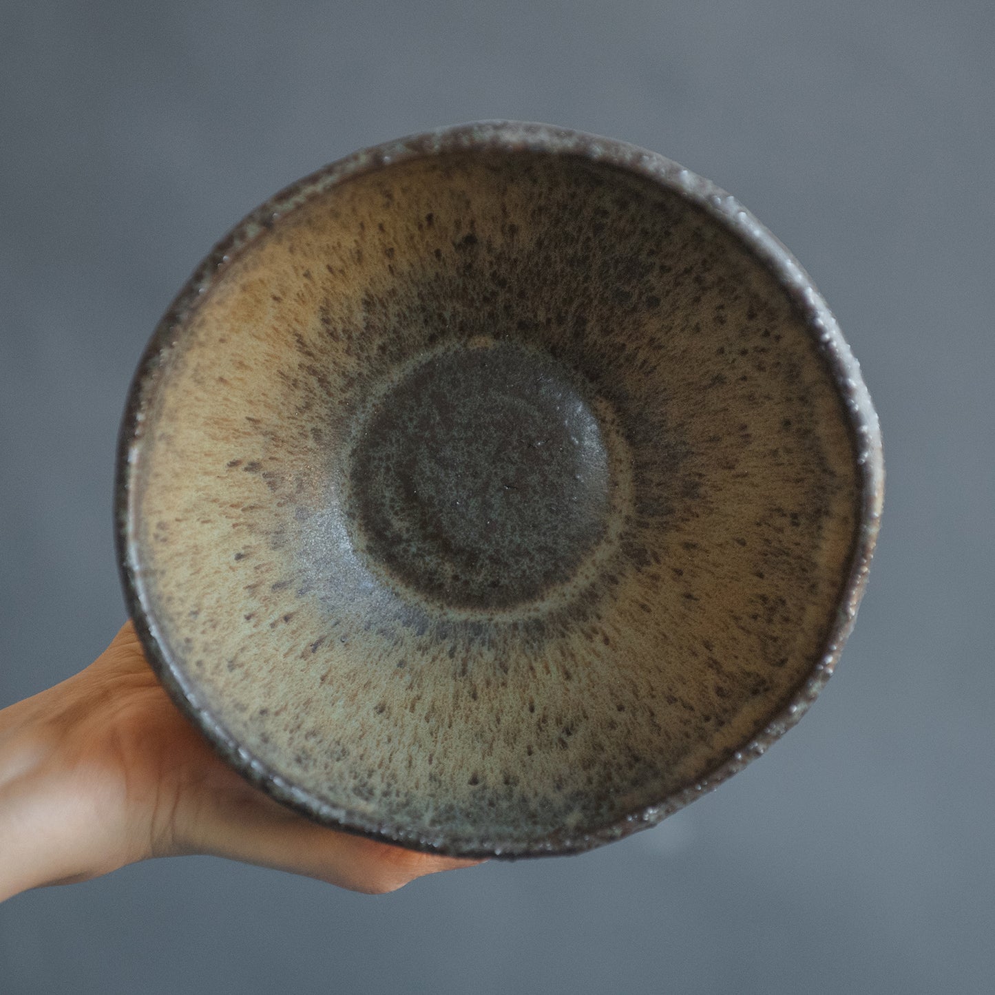 middle-sized RAMEN BOWL, noodle, cereal, soup, or pasta bowl in dark greenish in wabi-sabi style for everyday in minimal design, stoneware, handmade ceramic