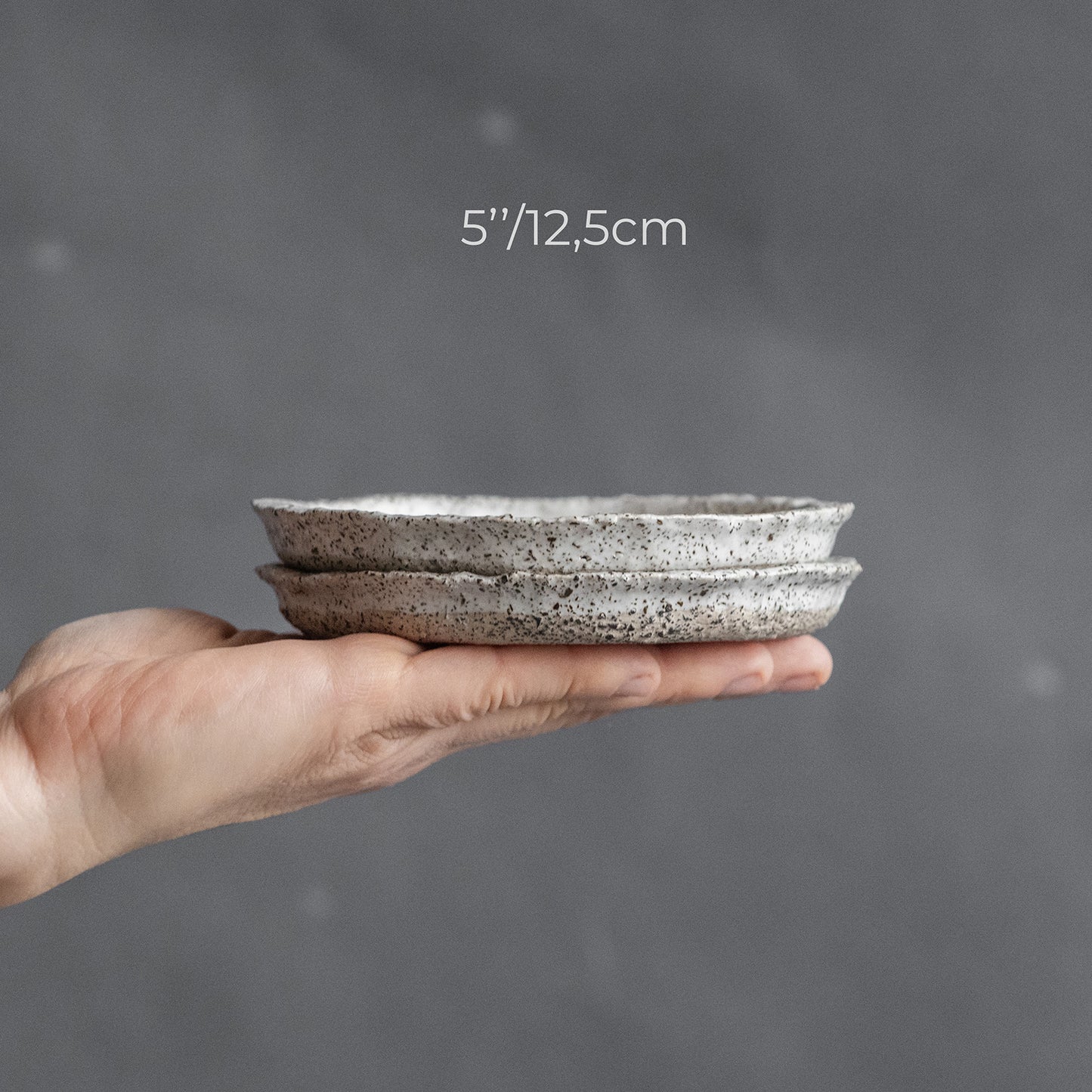 Set of 2 flat white plates for every day in wabi-sabi design, handmade ceramic, stoneware