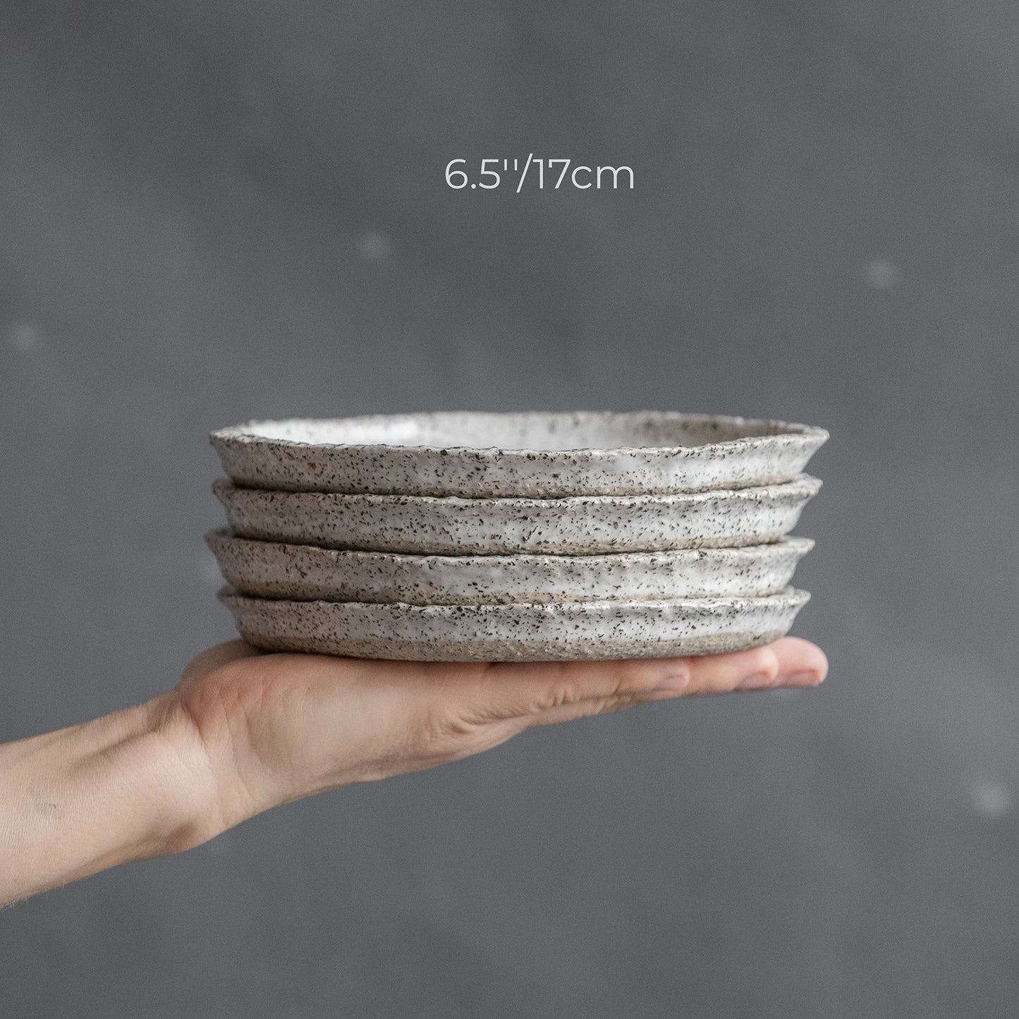 Set of 2 flat white plates for every day in wabi-sabi design, handmade ceramic, stoneware