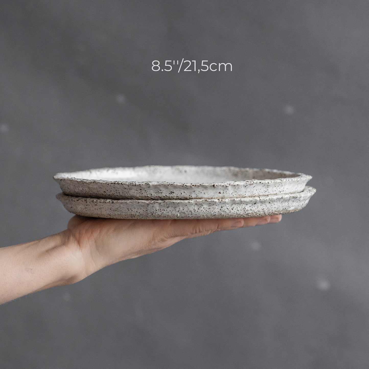 Set of 2 flat white plates for every day in wabi-sabi design, handmade ceramic, stoneware