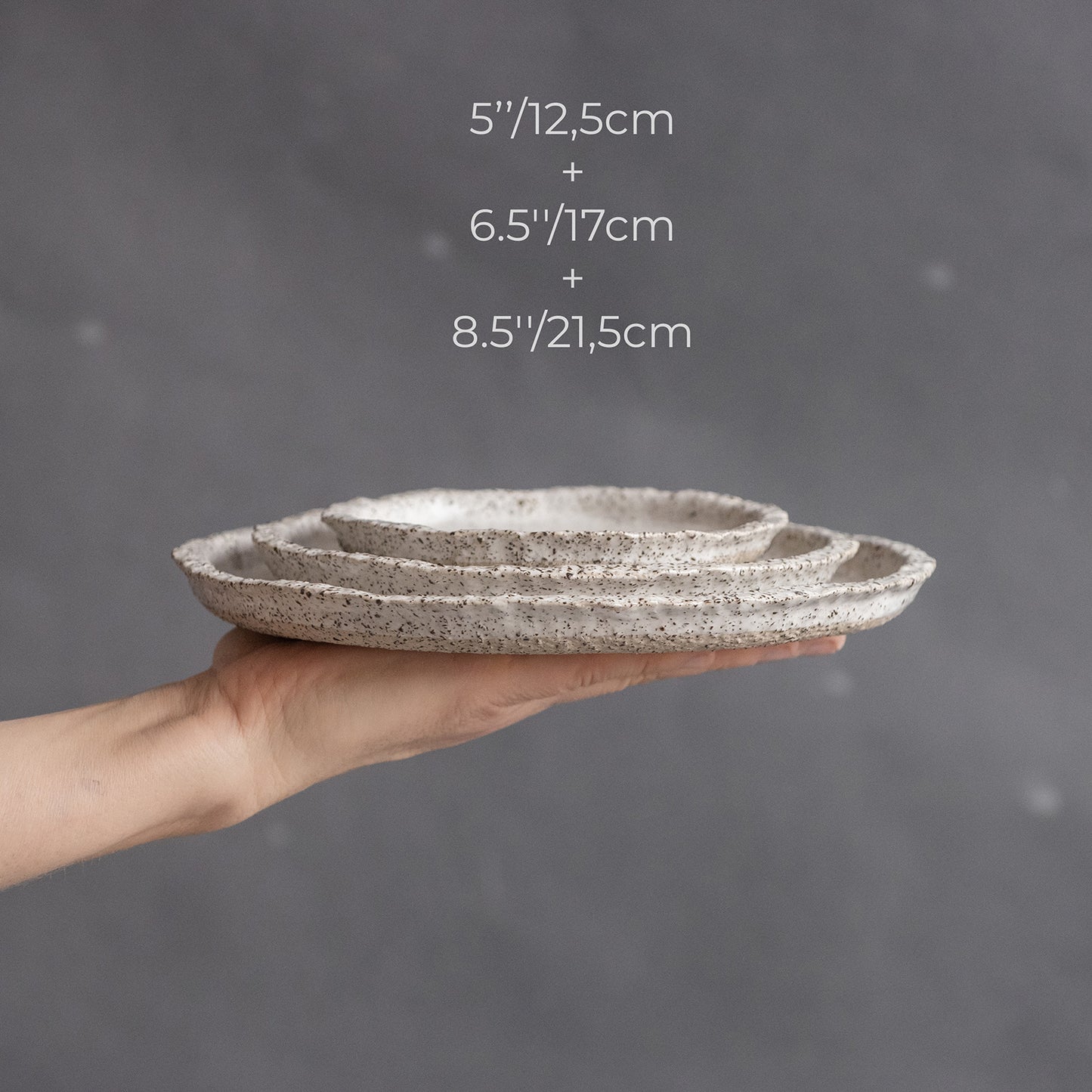 Set of 2 flat white plates for every day in wabi-sabi design, handmade ceramic, stoneware