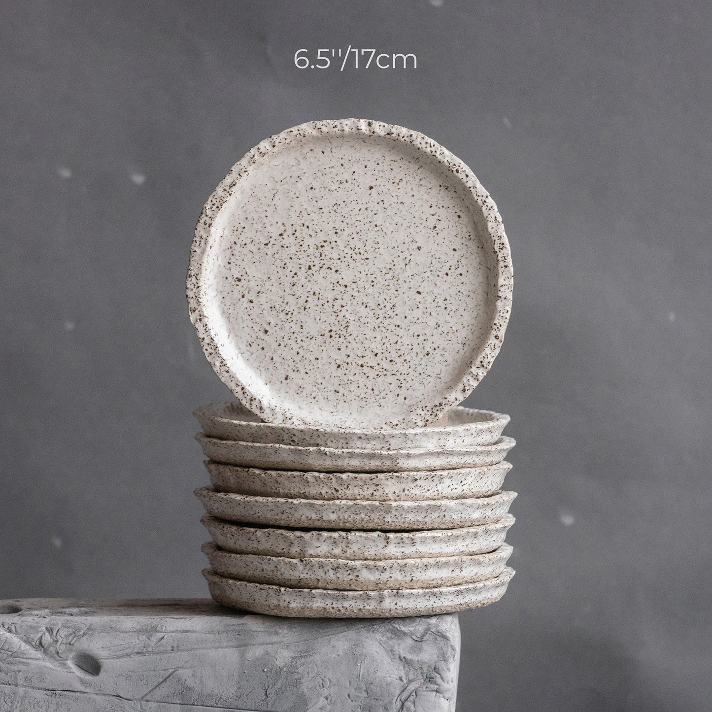 Set of 2 flat white plates for every day in wabi-sabi design, handmade ceramic, stoneware