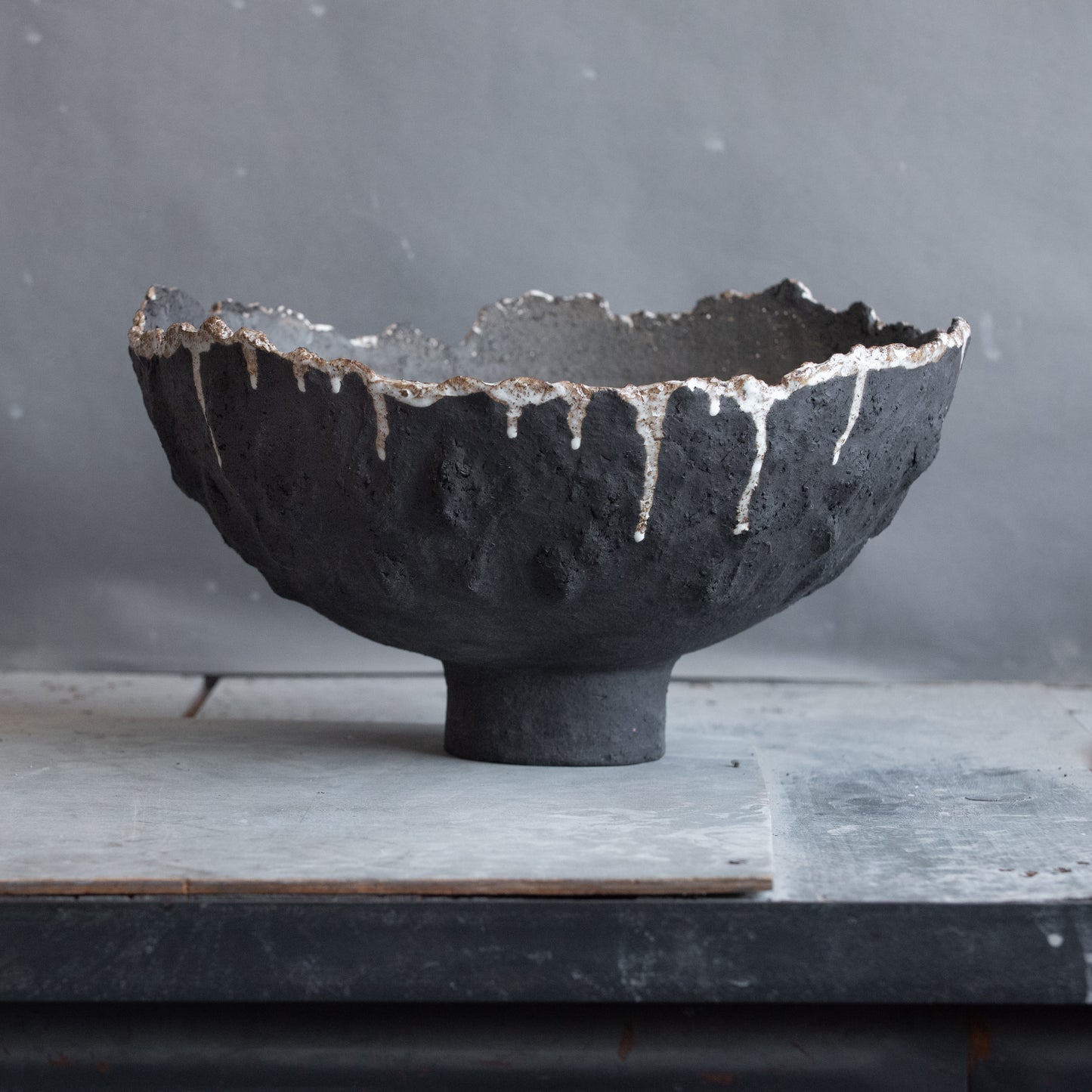 BIG huge ceramic FRUIT BOWL vase in black and white, wabi sabi style, pedestal bowl, interior bowl, minimal design bowl, handmade stoneware