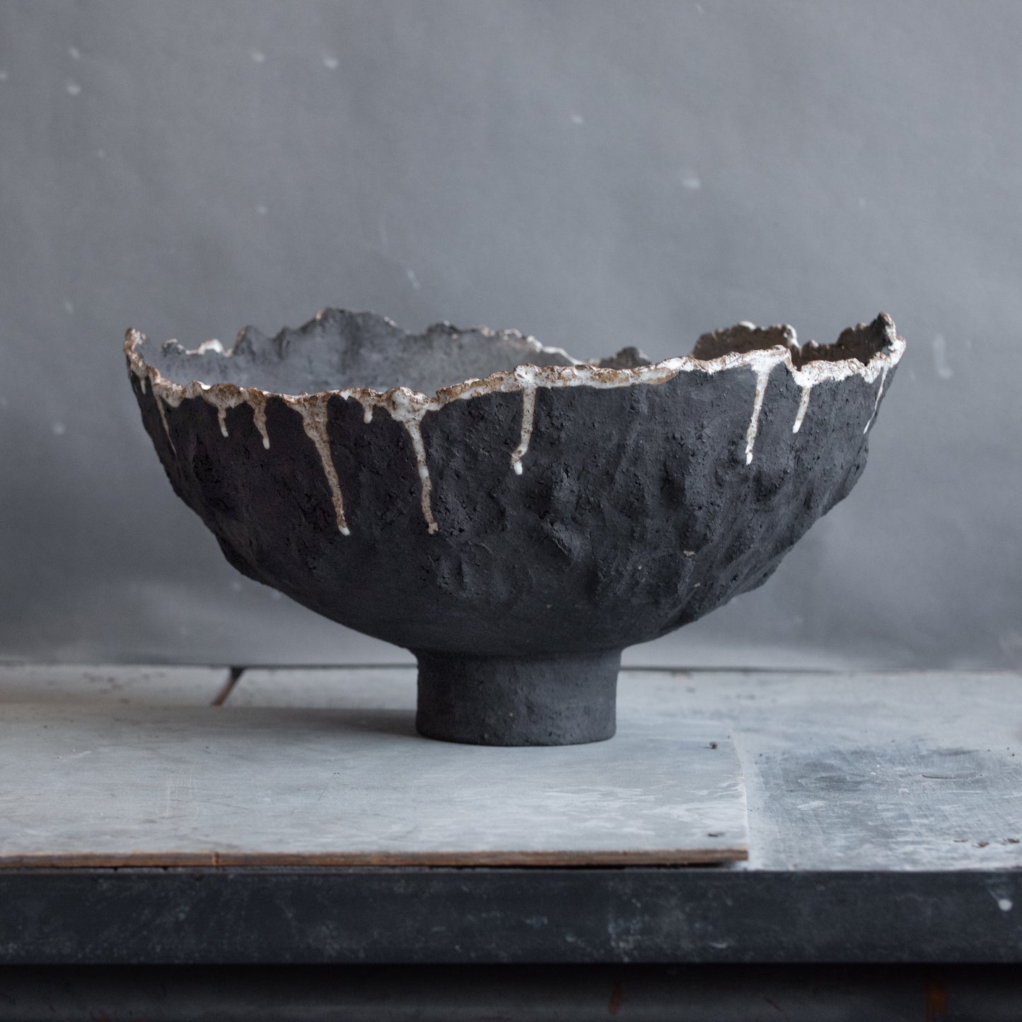BIG huge ceramic FRUIT BOWL vase in black and white, wabi sabi style, pedestal bowl, interior bowl, minimal design bowl, handmade stoneware