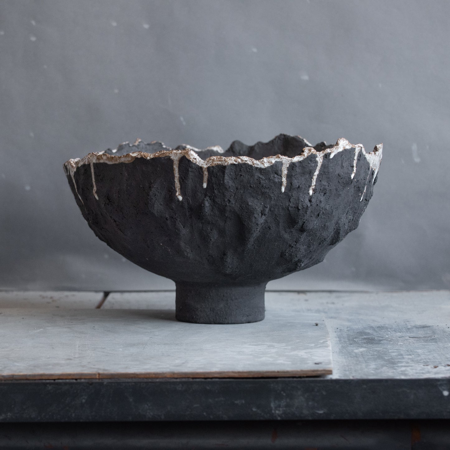 BIG huge ceramic FRUIT BOWL vase in black and white, wabi sabi style, pedestal bowl, interior bowl, minimal design bowl, handmade stoneware