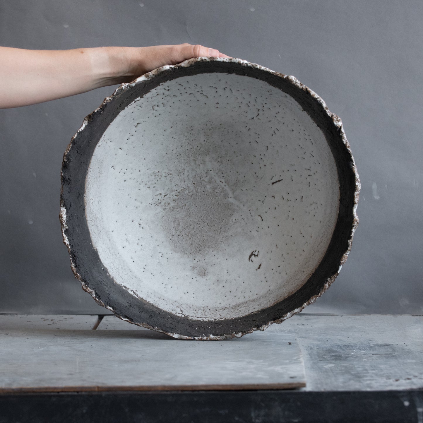 BIG huge ceramic FRUIT BOWL vase in black and white, wabi sabi style, pedestal bowl, interior bowl, minimal design bowl, handmade stoneware
