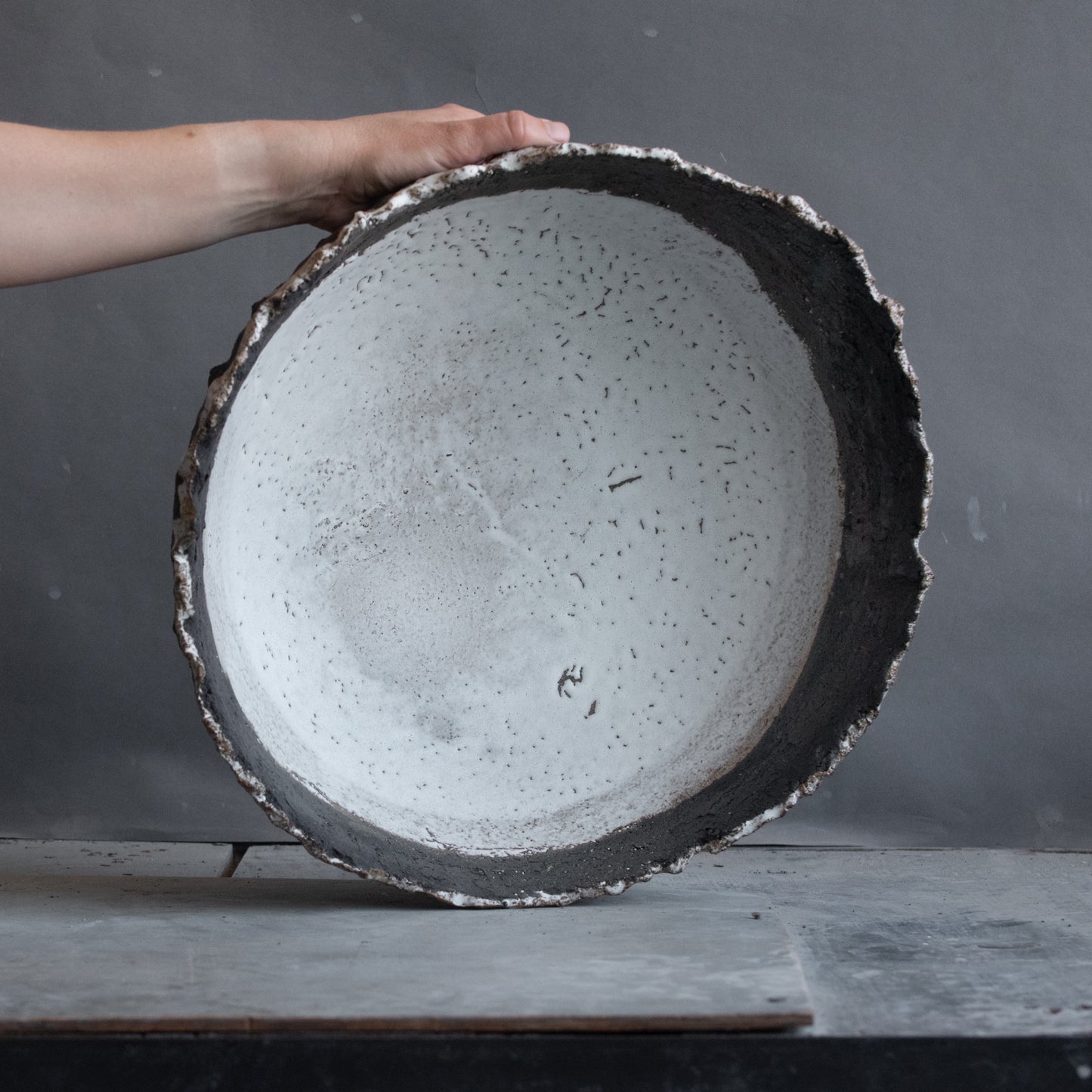 BIG huge ceramic FRUIT BOWL vase in black and white, wabi sabi style, pedestal bowl, interior bowl, minimal design bowl, handmade stoneware